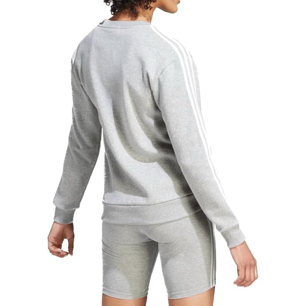Adidas Women Essentials 3-stripes Fleece Sweatshirt XL Gray Heather *NEW* - Picture 3 of 5